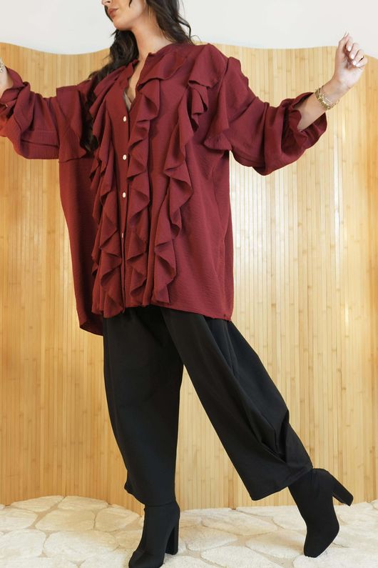 Stevie Ruffle Blouse Burgundy